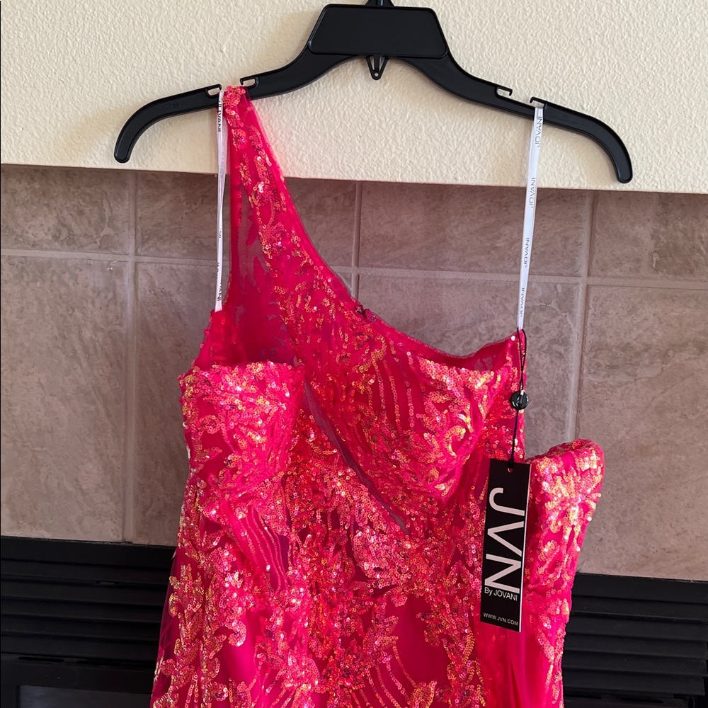 Fuchsia Sequin One Shoulder Gown 39384 - Picture 6 of 11